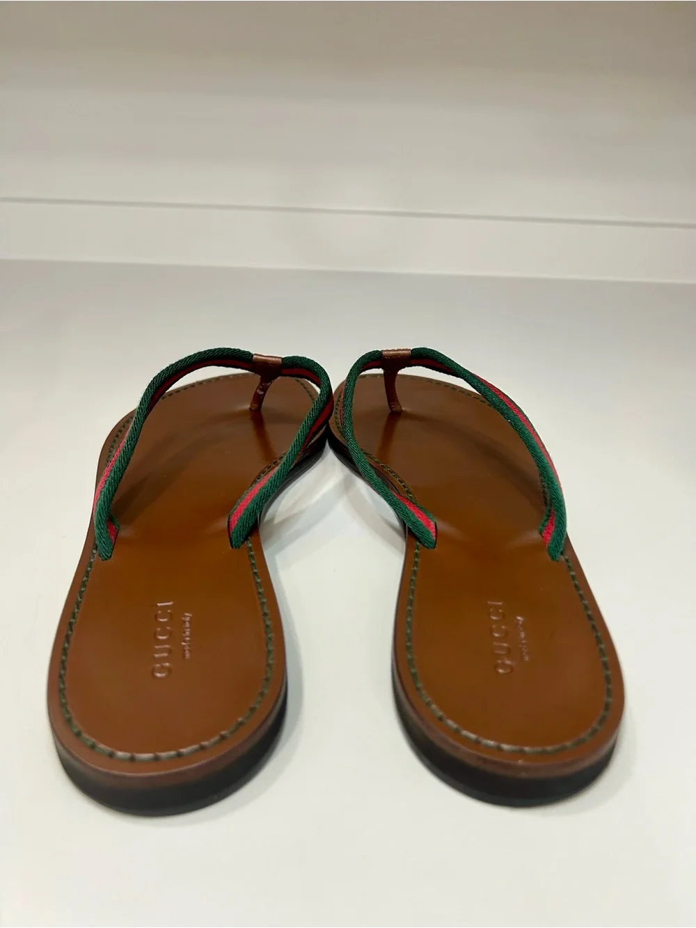 Gucci Web Leather Sandal Stripe Flip Flop Flat Authentic